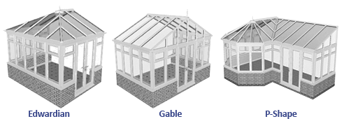 Large conservatory diagram including the Edwardian, Gable and P-shap designs