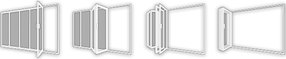 bi-folding doors wireframe diagram showing fully open and closed examples