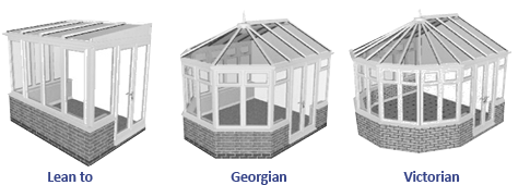 Small conservatory diagram including the Lean To, Georgian and Victorian designs